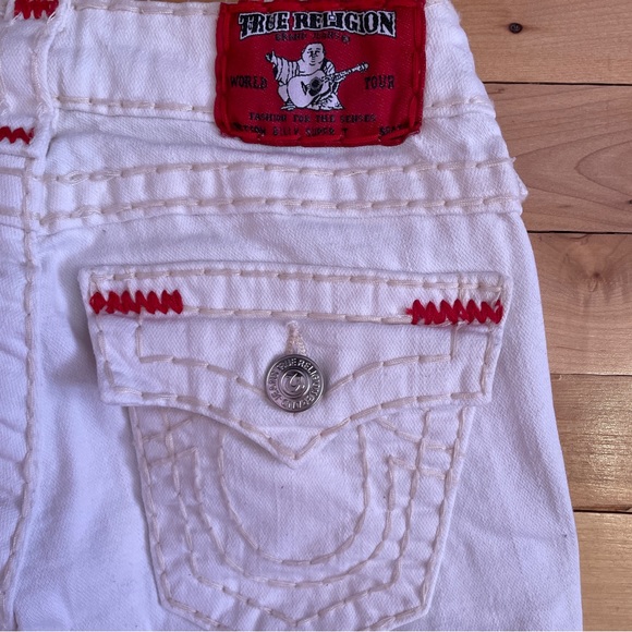 True Religion White Billy Low Rise Jeans with Red and Cream Stiching - Size 24 - Picture 8 of 16